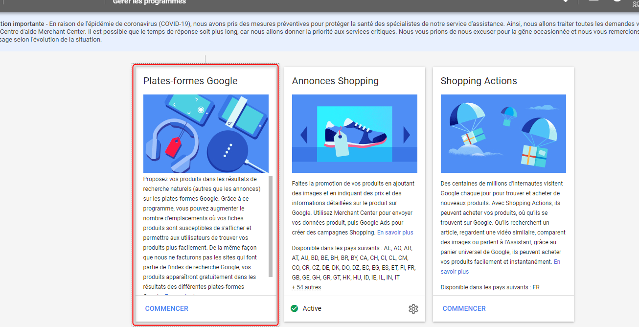 Activation Google Shopping Gratuit